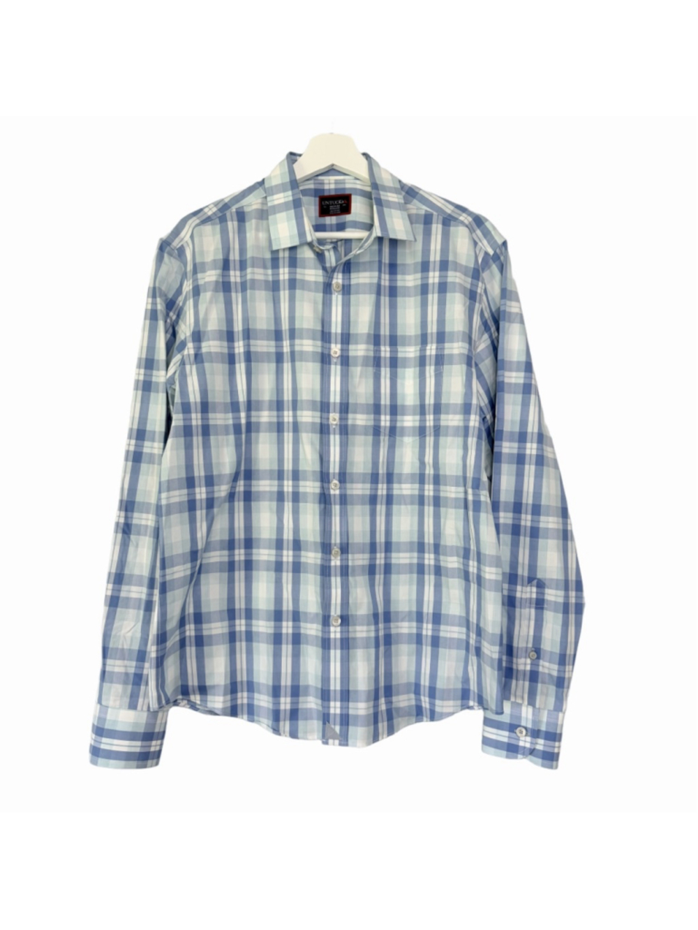 UNTUCKit Blue White Plaid Wrinkle Free Cotton Button Down Shirt Men's Medium